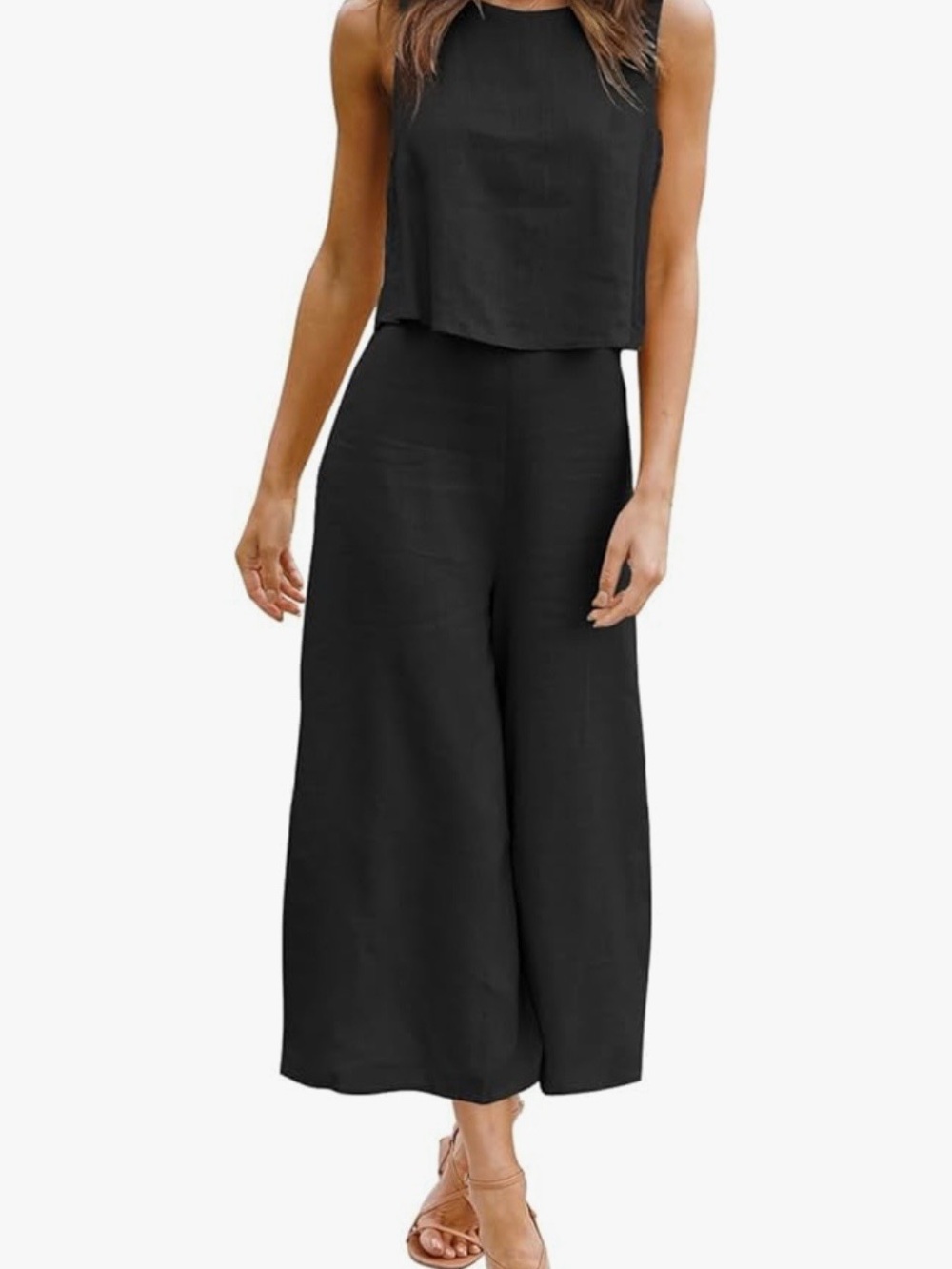 Women’s Black Wide-Leg Jumpsuit - Sleeveless Crop Top